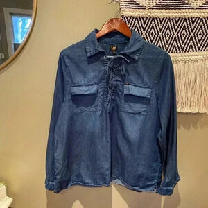 LEE WOMENS LONG SLEEVE JEAN TOP BLOUSE XL